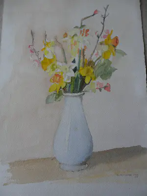 A.G.M. Huijsmans-Evers - Aquarel, Bloemen in een vaas. kopen? Bied vanaf 10!