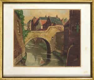 Hendrik de Laat - Aquatint, Stadsgezicht Den Bosch Lieve Vrouwenbrug - Ingelijst vendu pour 10€ !