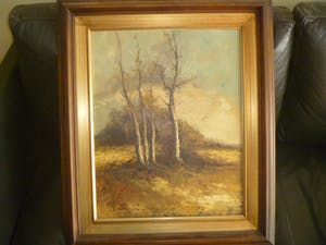 Niet of onleesbaar gesigneerd - prachtig schilderij van landschap met 2 bomen kopen? Bied vanaf 1!