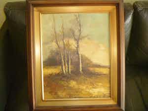 Niet of onleesbaar gesigneerd - prachtig schilderij van landschap met 2 bomen verkocht voor € 1!