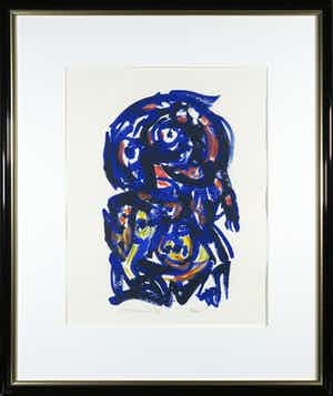 Theo Wolvecamp - Zeefdruk, Abstract figuur - Ingelijst verkocht voor € 150!