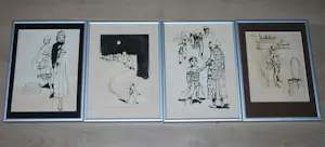 Robert Nix - 4 Afrikaanse werktekeningen uit 1969 kopen? Bied vanaf 80!