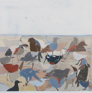 Petra Voots - Zeefdruk op papier, Birds II 2010 Vlieland - ingelijst kopen? Bied vanaf 70!
