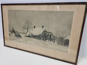 Paul van der Ven - Oud Hollandse boerderij in besneeuwd landschap kopen? Bied vanaf 10!