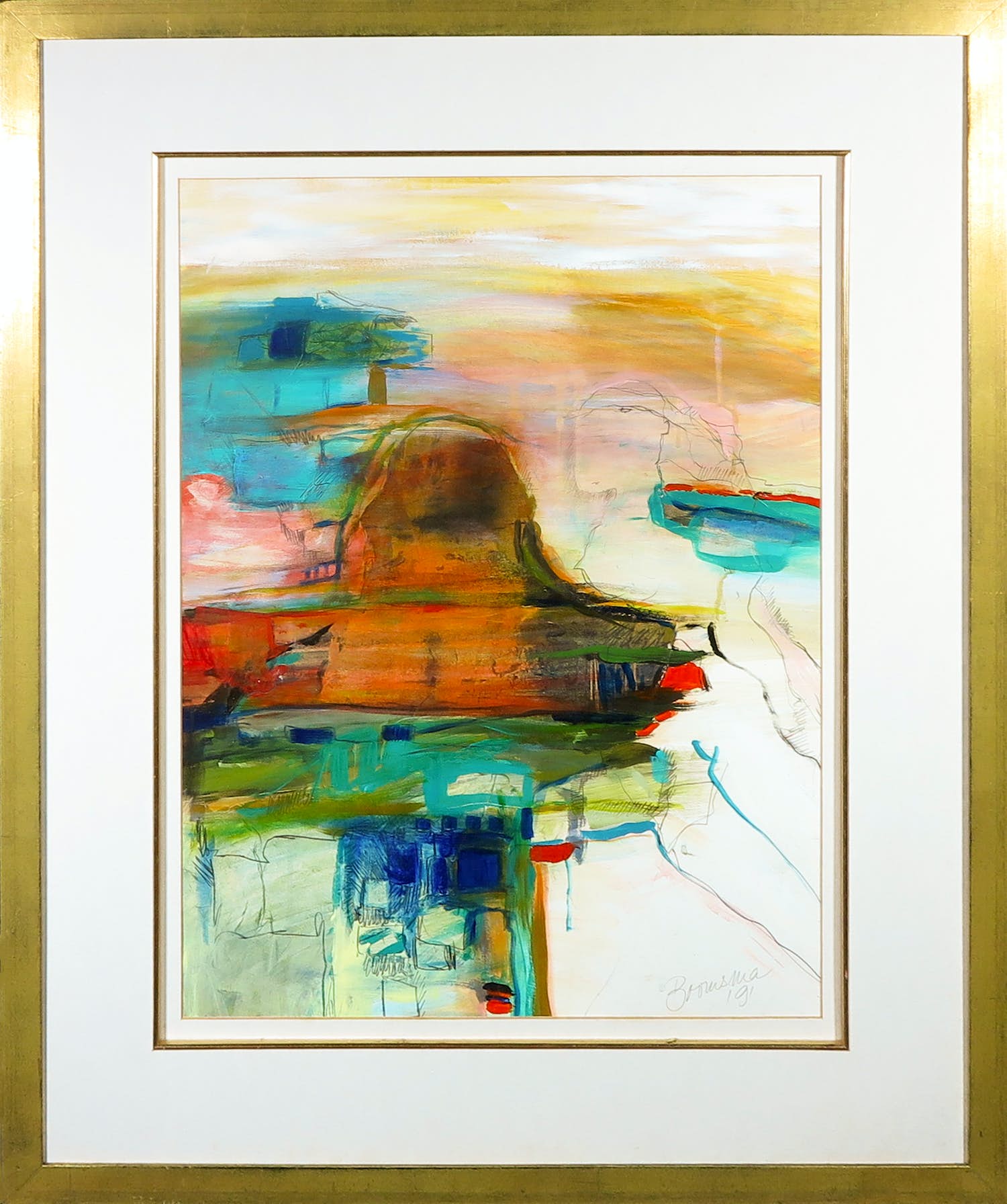Marijke Boomsma - Gemengde techniek op papier, Zonder titel - Ingelijst verkocht voor € 70!
