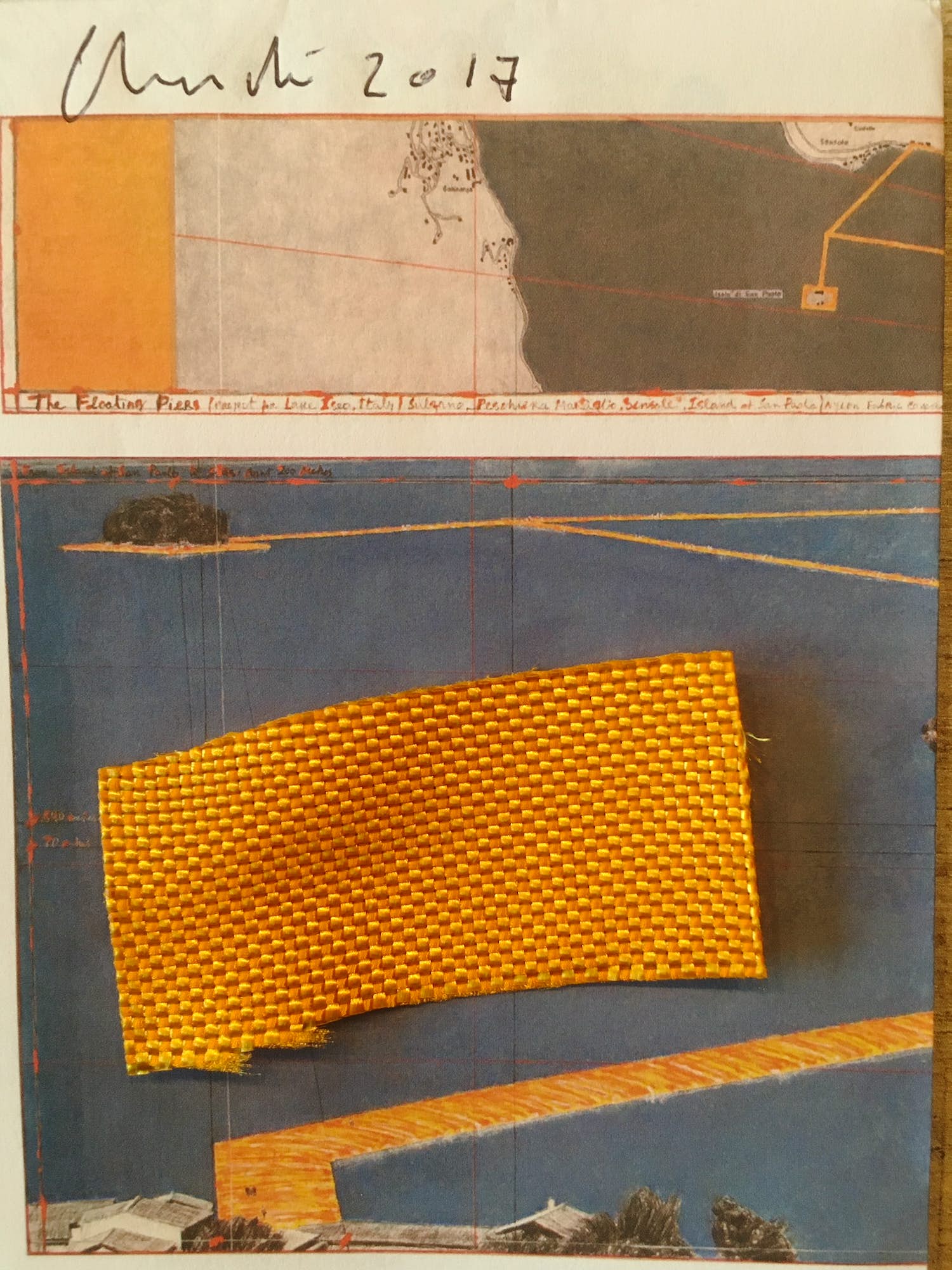Christo - Floating Piers Brochure originele handtekening + Stukje stof verkocht voor € 1!
