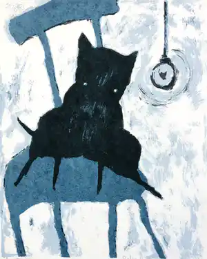 Peter Bastiaanssen - Hondje op stoel z/w verkocht voor € 45!