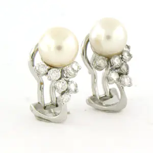 18k witgouden oorclips met parel en briljant geslepen diamant 0.50ct kopen? Bied vanaf 650!