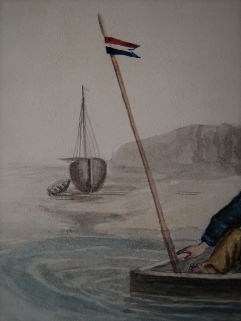 Niet of onleesbaar gesigneerd - Leuk 19e Eeuws Aquarel "Kinderen op vlot bij Hollandse kust" monogram kopen? Bied vanaf 1!