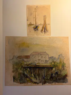 Jaap Weiland - Aquarel, Villa & een klein gemengd techniek werk Haven Numansdorp kopen? Bied vanaf 50!