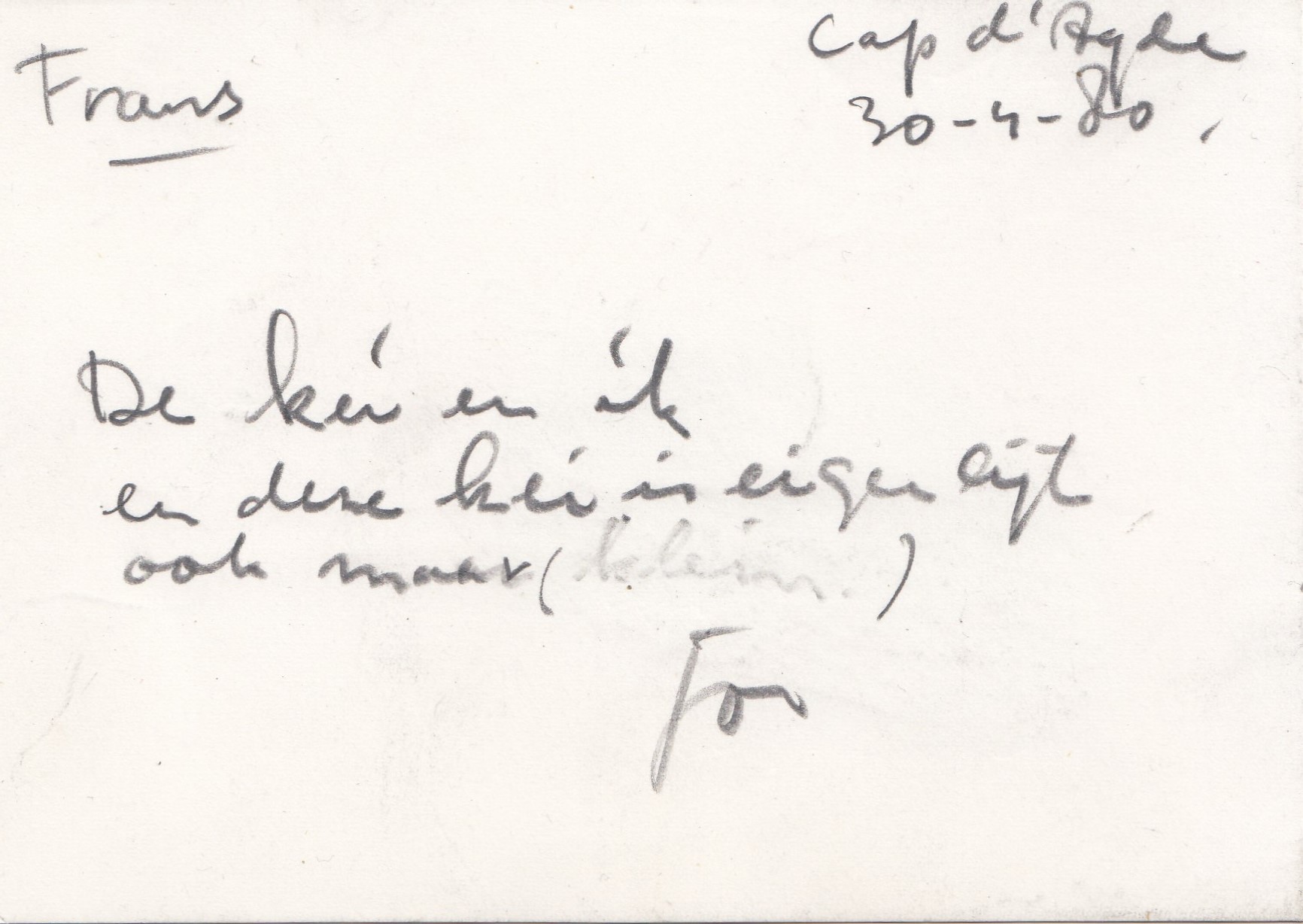 Jon Marten - Houtskool/potlood op karton- De kei en ik. 1980 kopen? Bied vanaf 1!