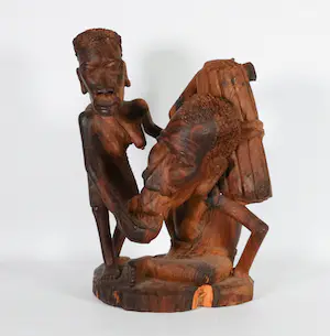 Niet of onleesbaar gesigneerd - Houten beeld, Vrouw met man, afkomstig uit Ivoorkust kopen? Bied vanaf 1!