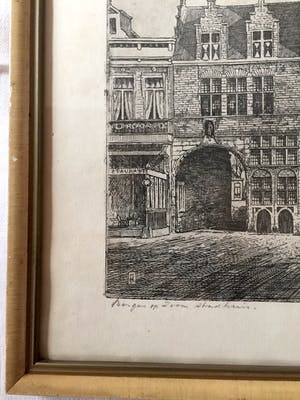 Marius Johannes Janssen - Bergen op Zoom, Stadhuis - Ets, Ingelijst kopen? Bied vanaf 50!