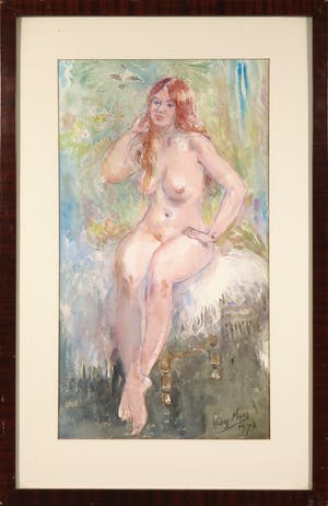 Harry Maas - Aquarel, Zittend naakt - Ingelijst kopen? Bied vanaf 200!