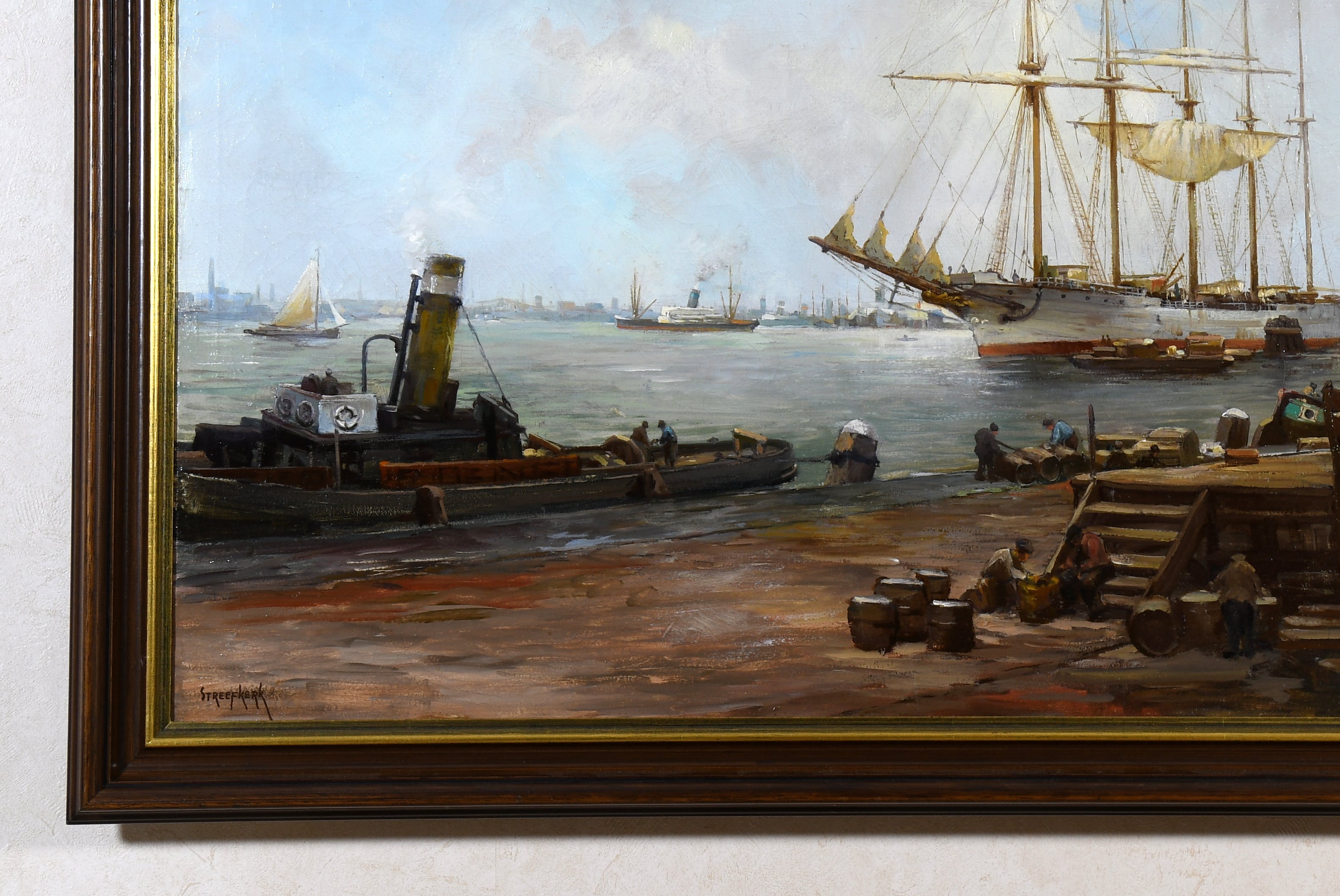 Carl August Streefkerk - Havengezicht - 't IJ - Amsterdam - Olieverf op doek - Gesigneerd l.o. kopen? Bied vanaf 250!