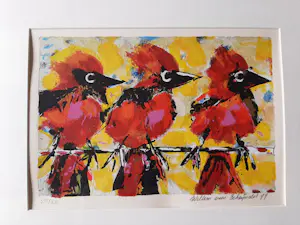 Willem van Scheijndel - Zeefdruk, titel 3 vogeltjes. kopen? Bied vanaf 40!
