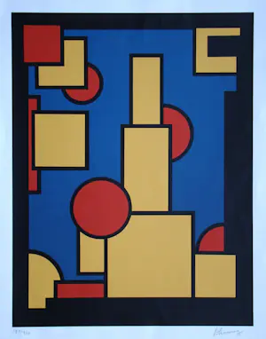 AcheterDirk Koning - Constructieve Compositie - 1970 - Originele zeefdruk gesigneerd en genummerd? Enchérissez de 100!