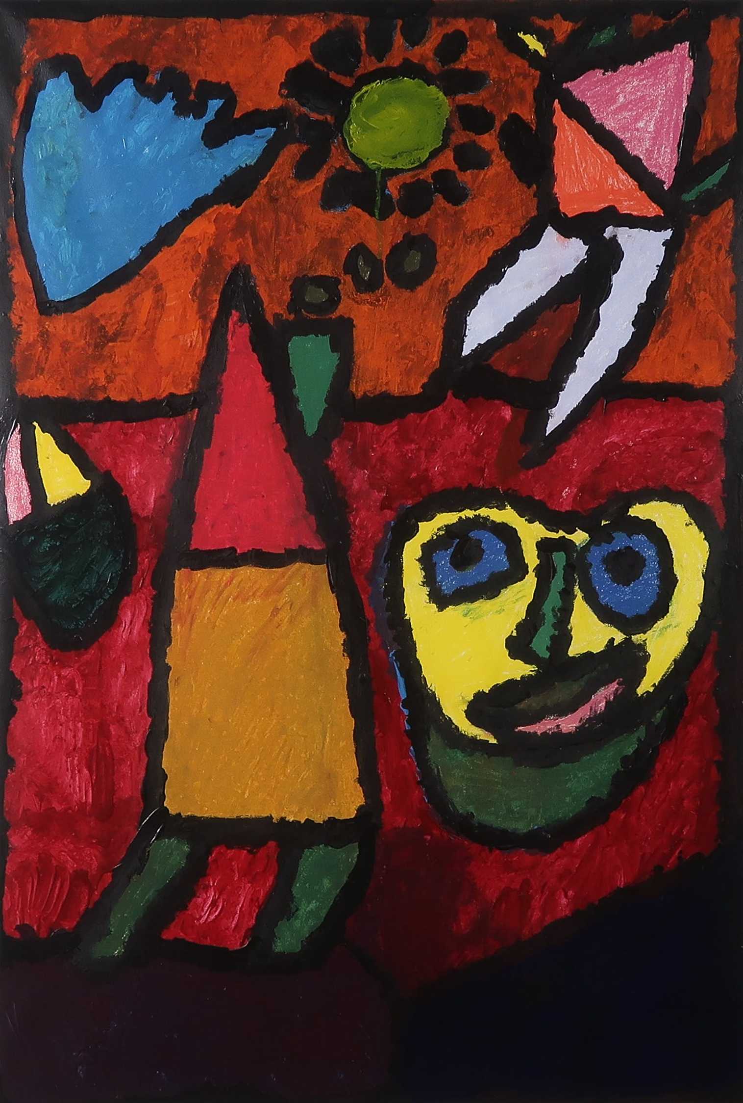 Niet of onleesbaar gesigneerd - Acryl op papier, Zonder titel - Ingelijst kopen? Bied vanaf 1!