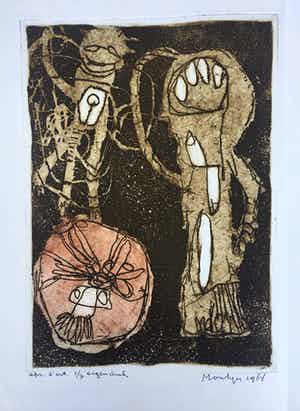 Jan Montyn - ets uit 1964 'Image of Dylan Thomas'+ handgeschreven gedicht - oplage 7 ex. verkocht voor € 115!