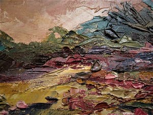 Niet of onleesbaar gesigneerd - Sfeervol expressionistisch "paletmes" olieverf "Zomeravond landschap" kopen? Bied vanaf 1!