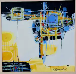 Gérard Grassère - Ingelijste gemengde techniek: Abstracte compositie vendu pour 100€ !