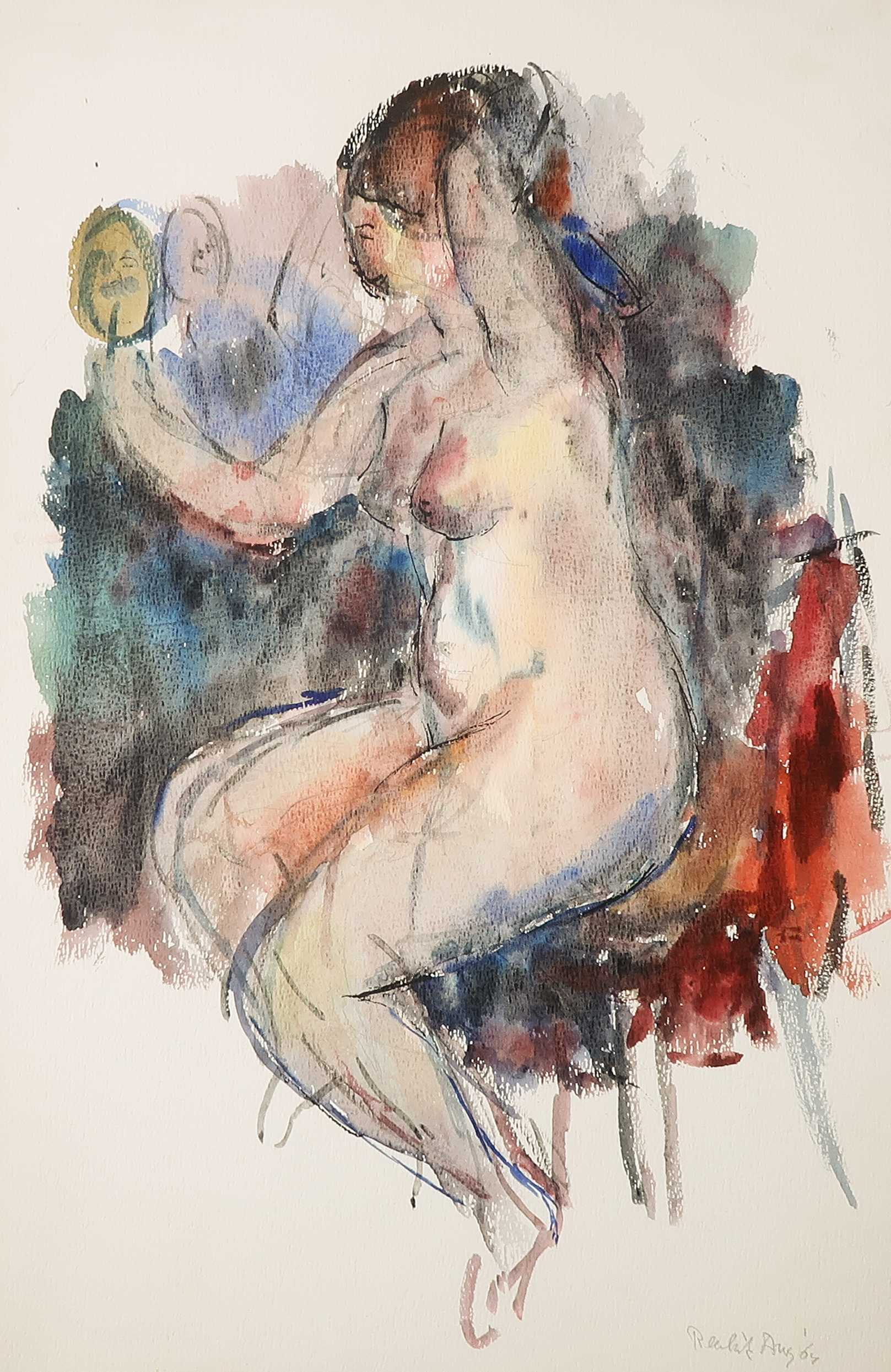 Rinny Reulink - Aquarel, Naakte vrouw met spiegel kopen? Bied vanaf 40!