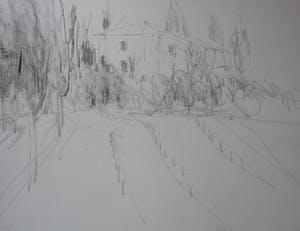 Piet Klaasse - 2 tekeningen op 1 vel: Strijk kwartet + huis op achterijde - 1990 kopen? Bied vanaf 75!