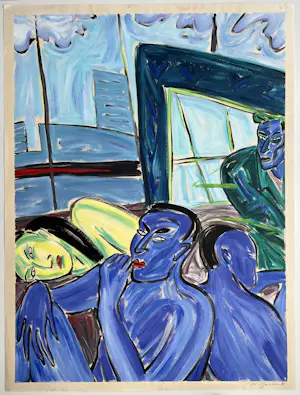 Inez van Beusekom - acrylverf op papier | 'Kijken no. 4' | 1986 (UNIEK WERK) kopen? Bied vanaf 1!