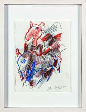 Jan Sierhuis - Potlood en krijttekening, Voorstelling met figuren verkocht voor € 1!