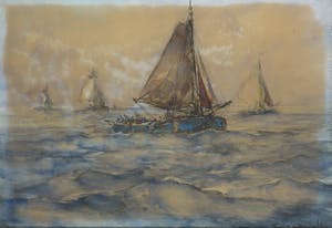 Cornelis de Bruin - Aquarel, Zeegezicht met botters - Ingelijst kopen? Bied vanaf 1!