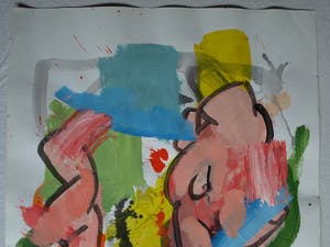 Peter Klashorst - Acrylverf op papier , Abstracte naakten in abstract landschap – 70 x 50 cm. kopen? Bied vanaf 1!