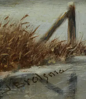 Johannes Hessel Brolsma - Olieverf op paneel , Klassiek Hollands Winterlandschap kopen? Bied vanaf 1!