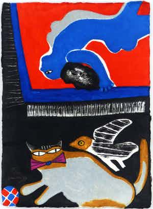 Corneille - ingelijste aquagravure: Le chat ensorcelé - 1997 verkocht voor € 695!