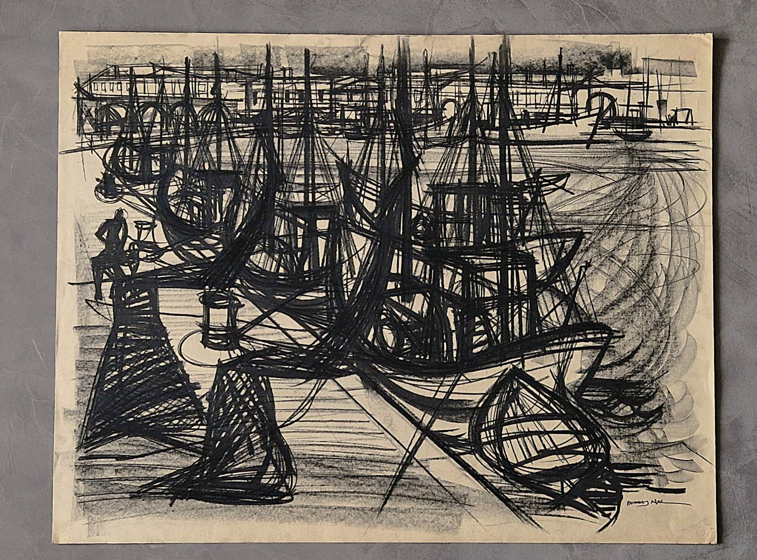 Charles thomas Nix - Grote gemengde techniek (litho-potlood-inkt) "vissershaven" gesigneerd kopen? Bied vanaf 31!