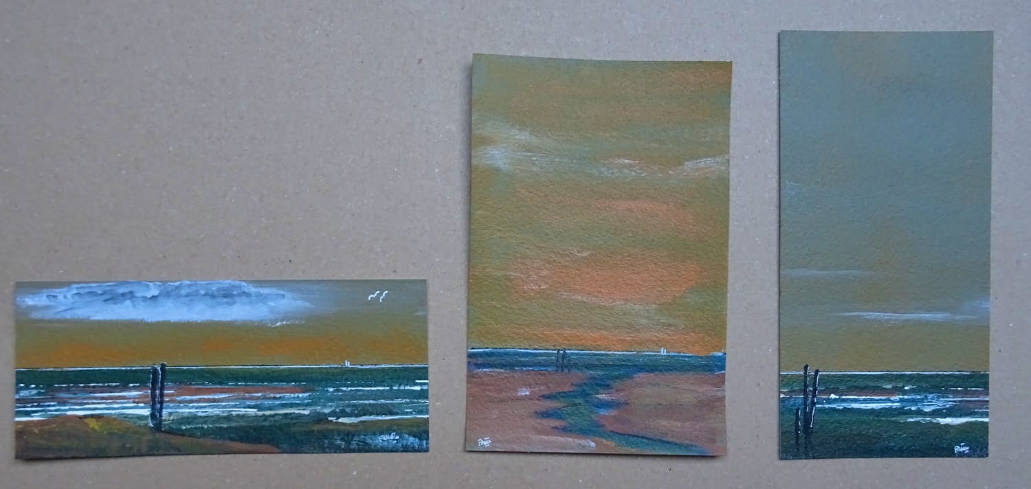 Franklin Meijer - Waddenzee - 3 x kavel acryl studies kopen? Bied vanaf 20!