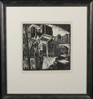 Dick Ket - Linoleumsnede, Oude en nieuwe stad - Ingelijst kopen? Bied vanaf 35!