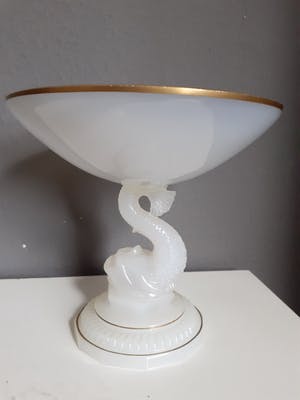 Cristallerie de Portieux - Melkglas Sierschaal Fish/Dolfijn met gouden rand kopen? Bied vanaf 35!