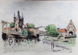 Bob Brobbel - Havengezicht Zierikzee - Litho / Aquarel kopen? Bied vanaf 1!