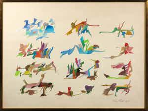 Henri Plaat - Gouache, Zonder titel - Ingelijst verkocht voor € 50!