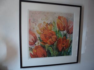 Mary Koekenbier - Zeefdruk. Titel, "Beaujolais Joli Bouget". kopen? Bied vanaf 60!