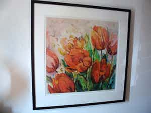 Mary Koekenbier - Zeefdruk. Titel, "Beaujolais Joli Bouget". verkocht voor € 60!