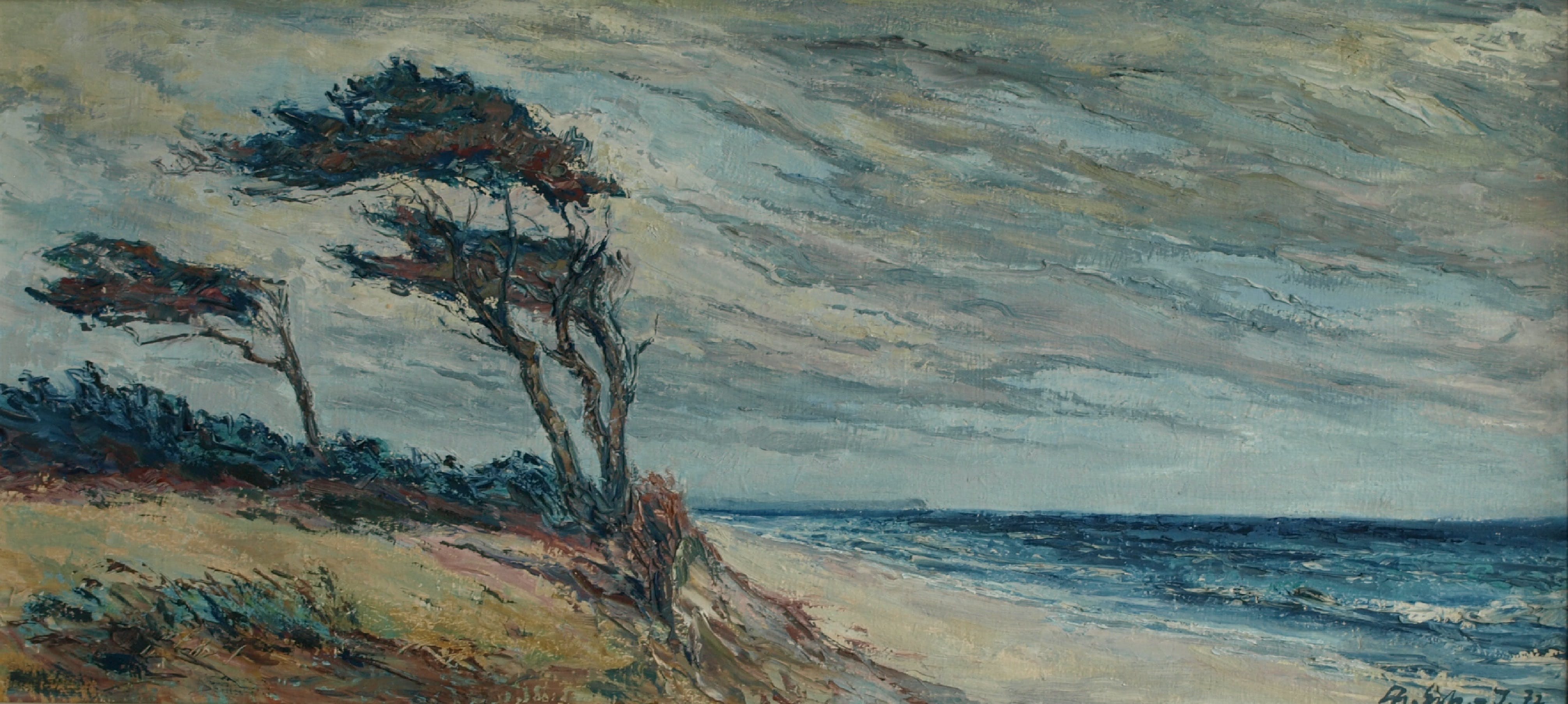 Niet of onleesbaar gesigneerd - Olieverf op paneel , Aan de kust – gesigneerd & ingelijst – 1972 kopen? Bied vanaf 1!