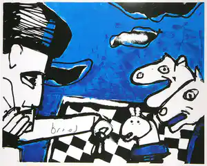 Herman Brood - Kleurenzeefdruk CHESS Handgesigneerd---ZEER GROOT!!!! verkocht voor € 1!