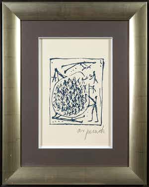 A.R. Penck - Zeldzame handgesigneerde litho, Zonder titel - Ingelijst verkocht voor € 1!