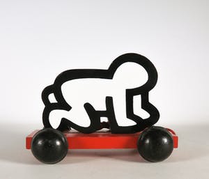 Keith Haring - Beschilderd houten Baby met trekkoord en wieltjes - Uitgevoerd door Vilac kopen? Bied vanaf 1!