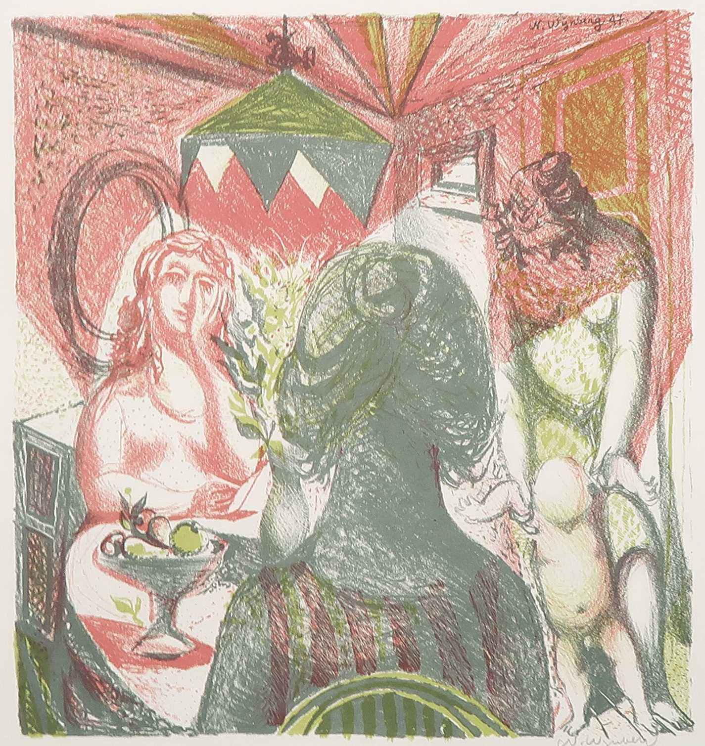 Nicolaas Wijnberg - Litho, Z.T. Vrouwen en kind in interieur verkocht voor € 35!