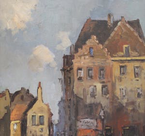 Frans Hoos - groot schilderij - 'Stadsgezicht' - IN PRIJS VERLAAGD! kopen? Bied vanaf 275!