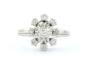 14k witgouden ring met briljant en single cut geslepen diamanten tot. 0,10ct kopen? Bied vanaf 485!