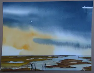 Franklin Meijer - Waddenzee - 4 x aquarel studies kopen? Bied vanaf 20!