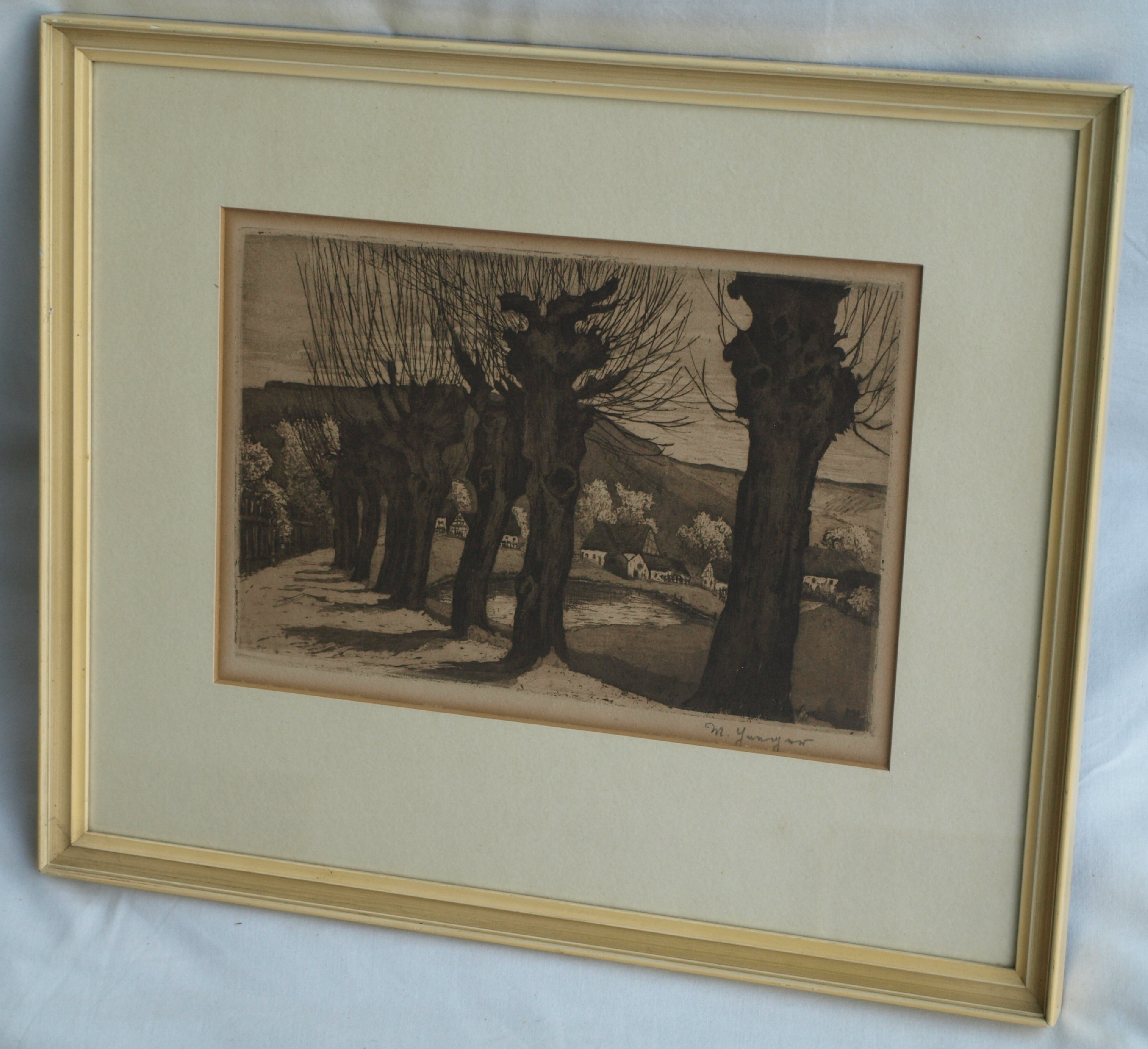 Niet of onleesbaar gesigneerd - Ets, Knotwilgen – gesigneerd & ingelijst – oud kopen? Bied vanaf 1!